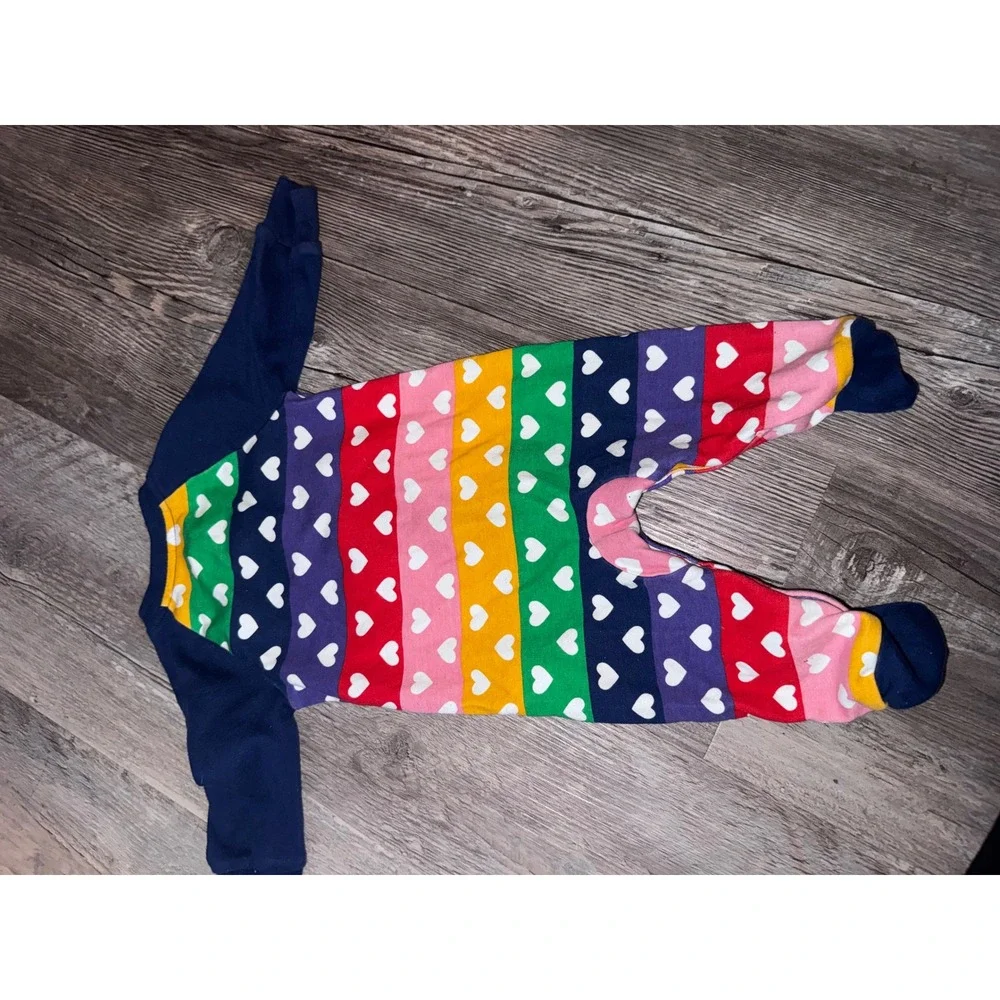Crayola Baby Rainbow Heart Striped Footed Sleeper Pajamas Navy Blue 3M